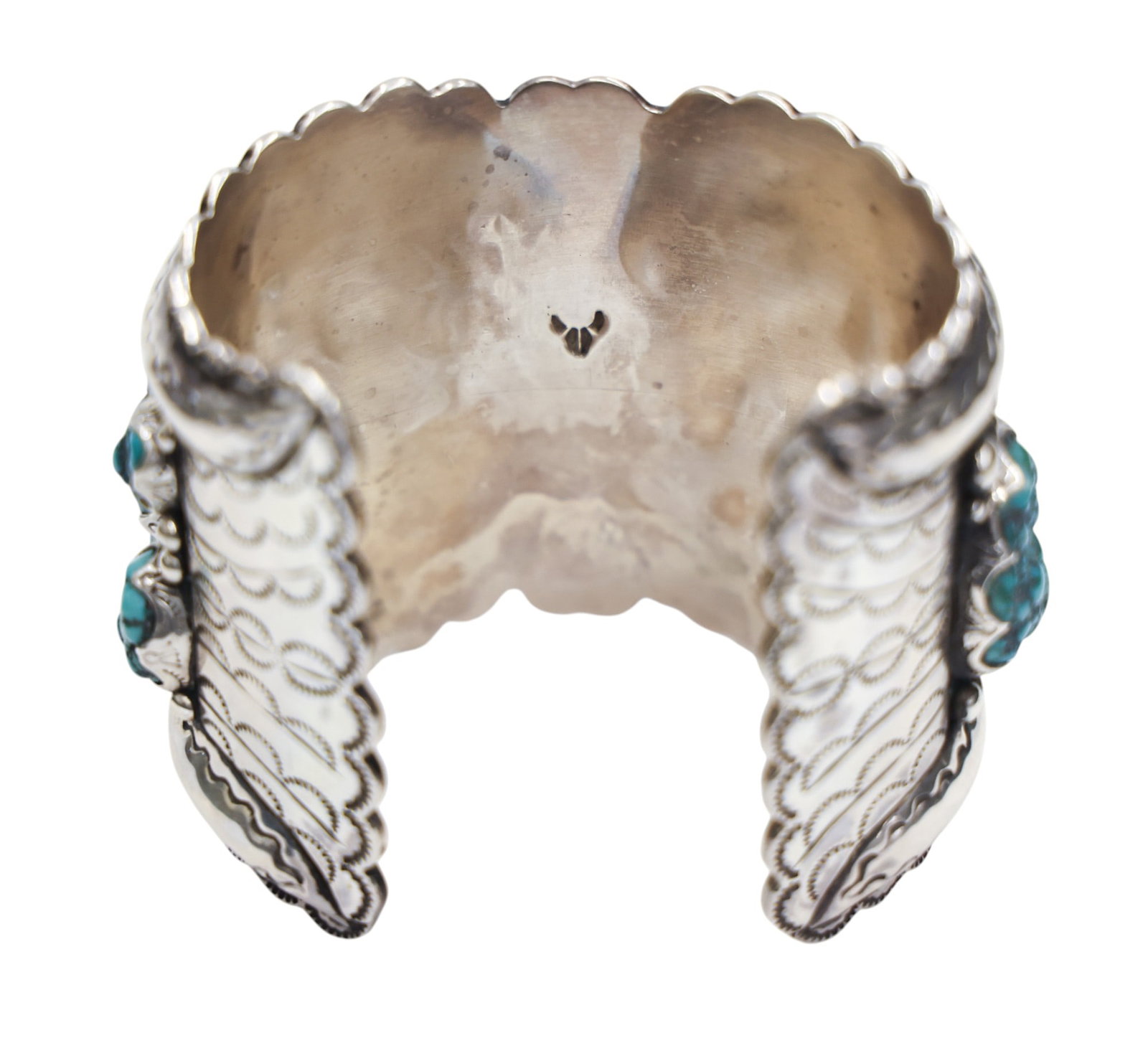 Impressive Navajo Silver and Turquoise Large Cuff Bracelet - 3
