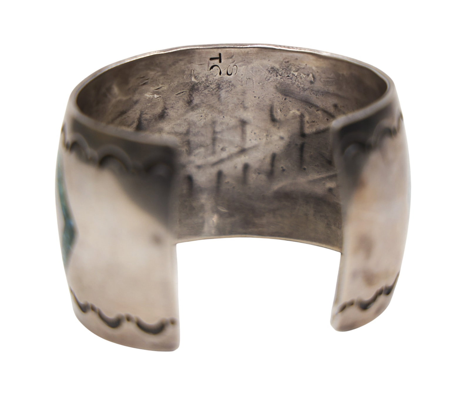 Old Zuni Inlaid Silver Turquoise and Coral Cuff Bracelet - 3