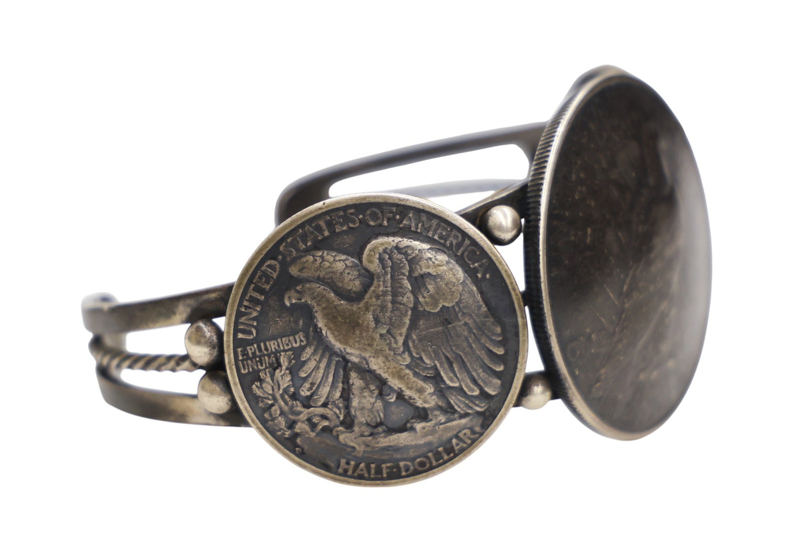 Navajo Buffalo Dancer US Silver Coin Sterling Cuff Bracelet - 2
