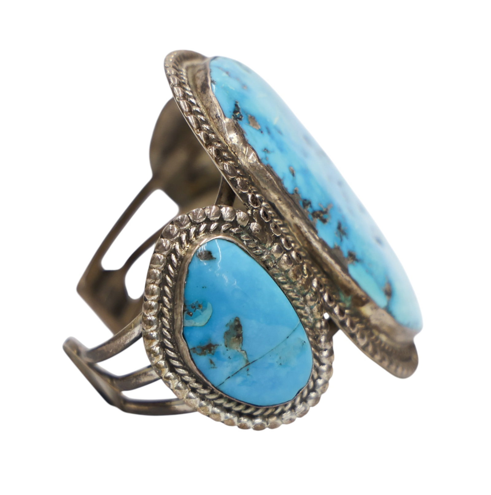 Old Navajo Large Turquoise Silver Cuff Bracelet - 2