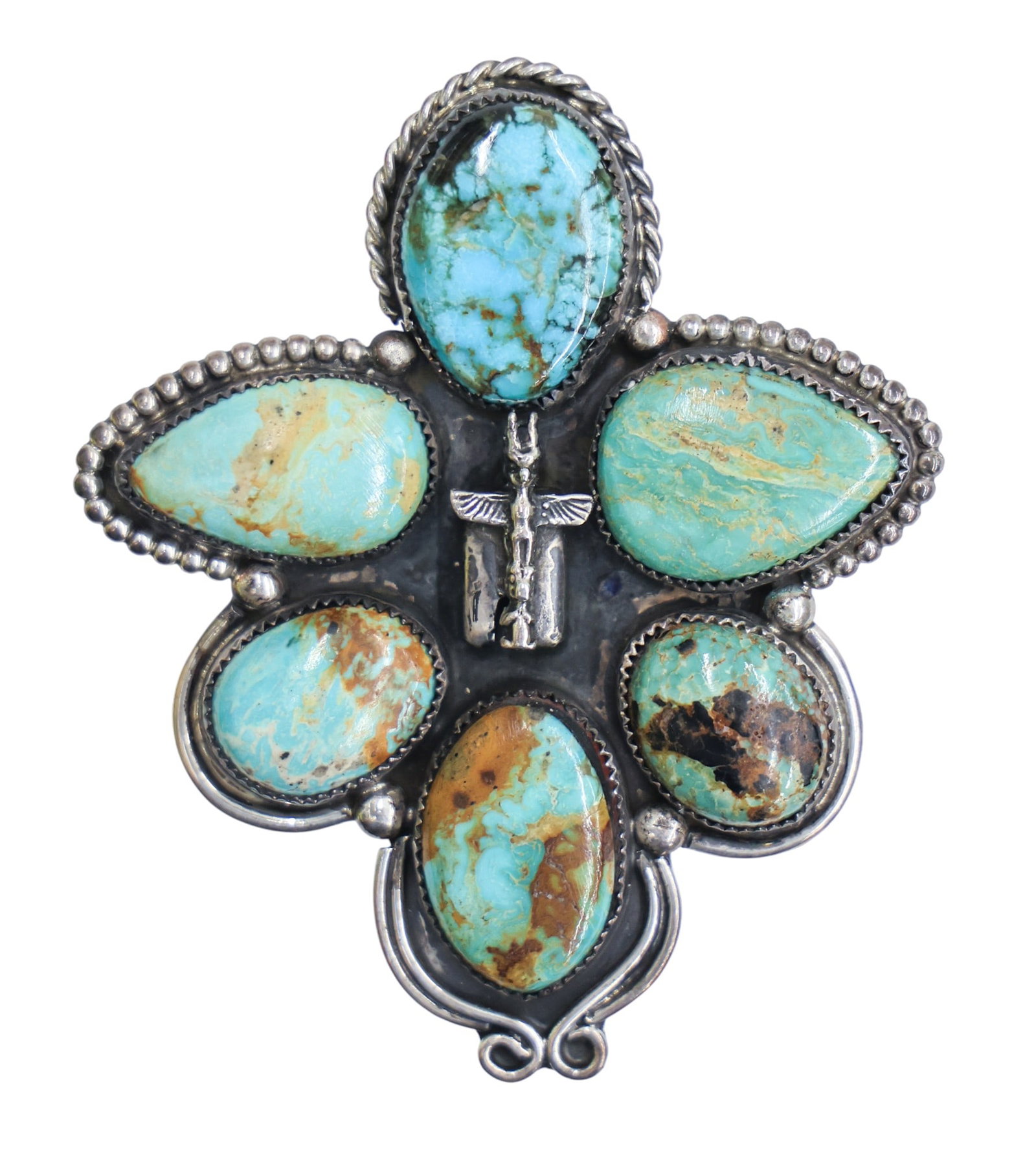 Large Navajo Sterling Turquoise Butterfly Totem Ring Size 8 (1 of 2)