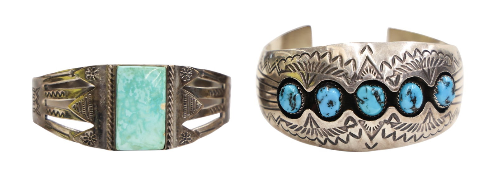 3pc Navajo Sterling Turquoise Cuff Bracelets and Cross - 2