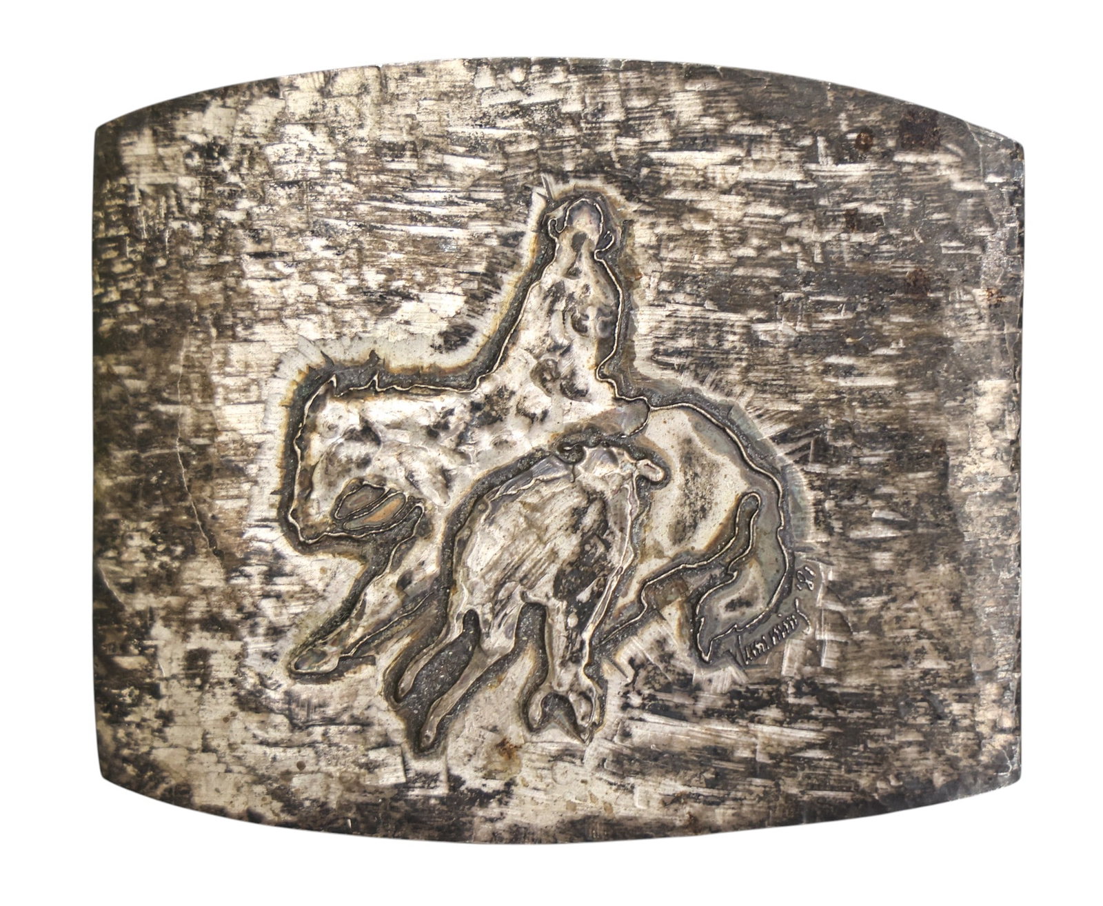 Heavy Handmade Sterling Rodeo Western Belt Buckle: Heavy Handmade Sterling Rodeo Western Belt Buckle 3.25"x3.75". Custom made signed Cumming 1981 on edge of design. It weighs 187 grams. Overall excellent condition.