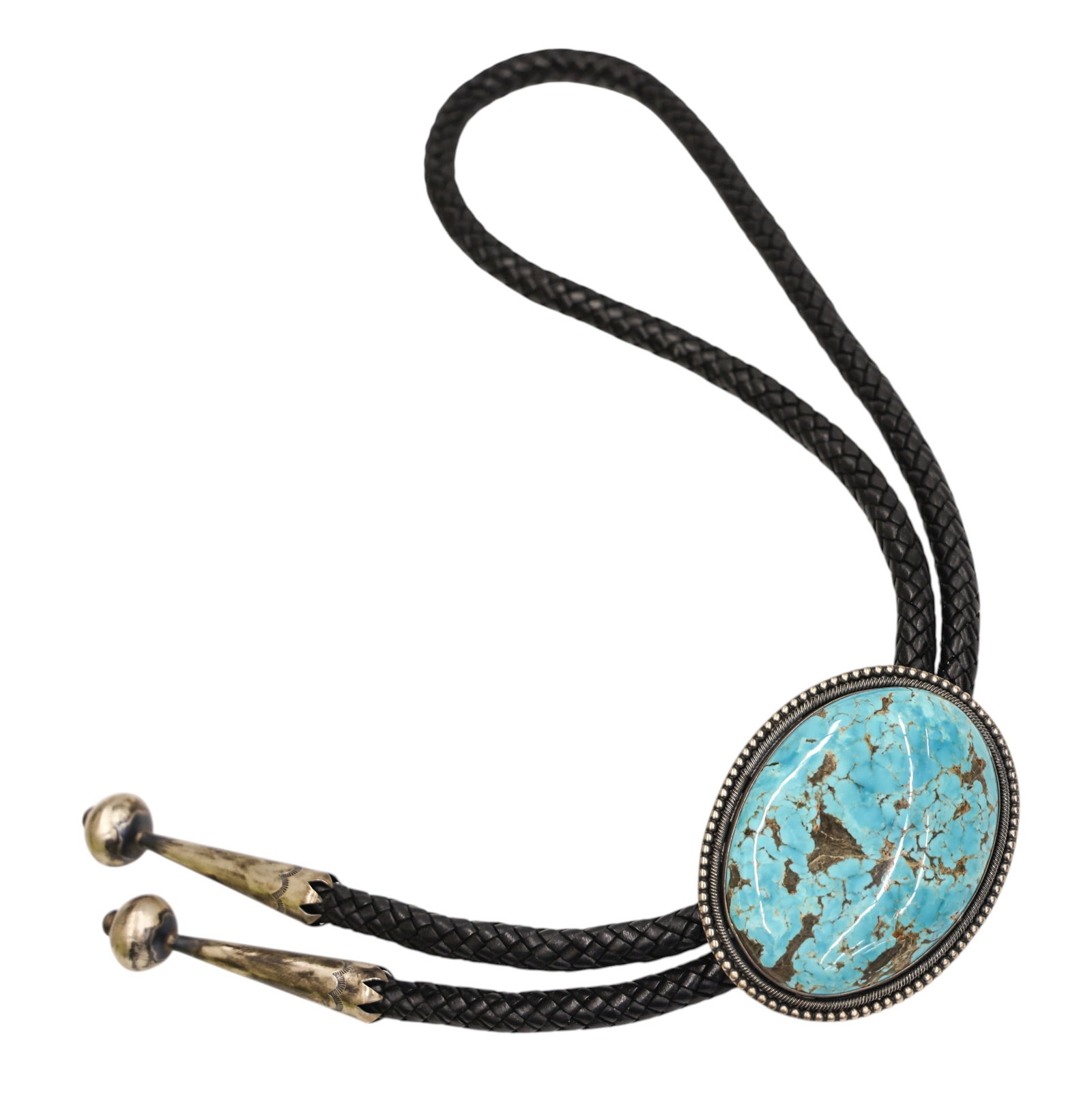 Ernest Roy Begay Navajo Sterling Large Turquoise Bolo Tie (1 of 2)