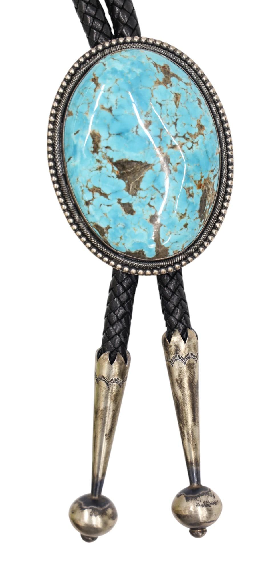 Ernest Roy Begay Navajo Sterling Large Turquoise Bolo Tie - 2