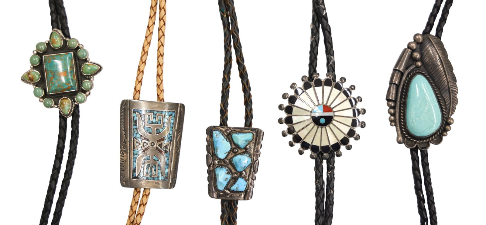 5pc Old Southwest Assorted Sterling Bolo Ties - 2