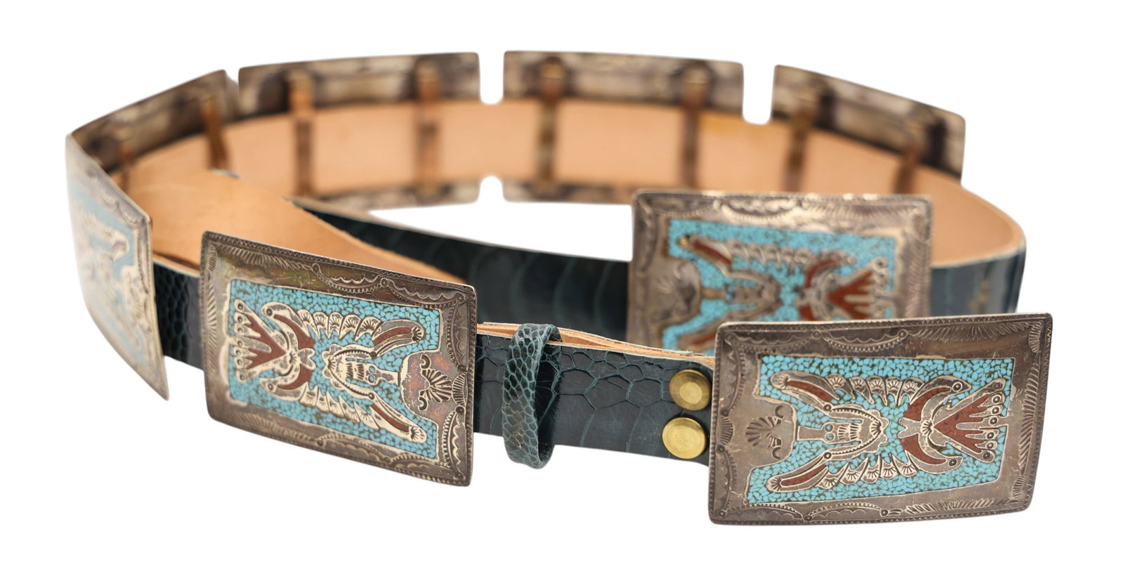 Navajo Sterling Peyote Bird Inlaid Turquoise Concho Belt (1 of 3)