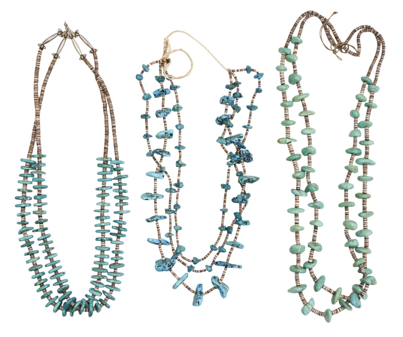 3pc Old Navajo Turquoise and Shell Heishi Bead Double Strand Necklaces (1 of 2)