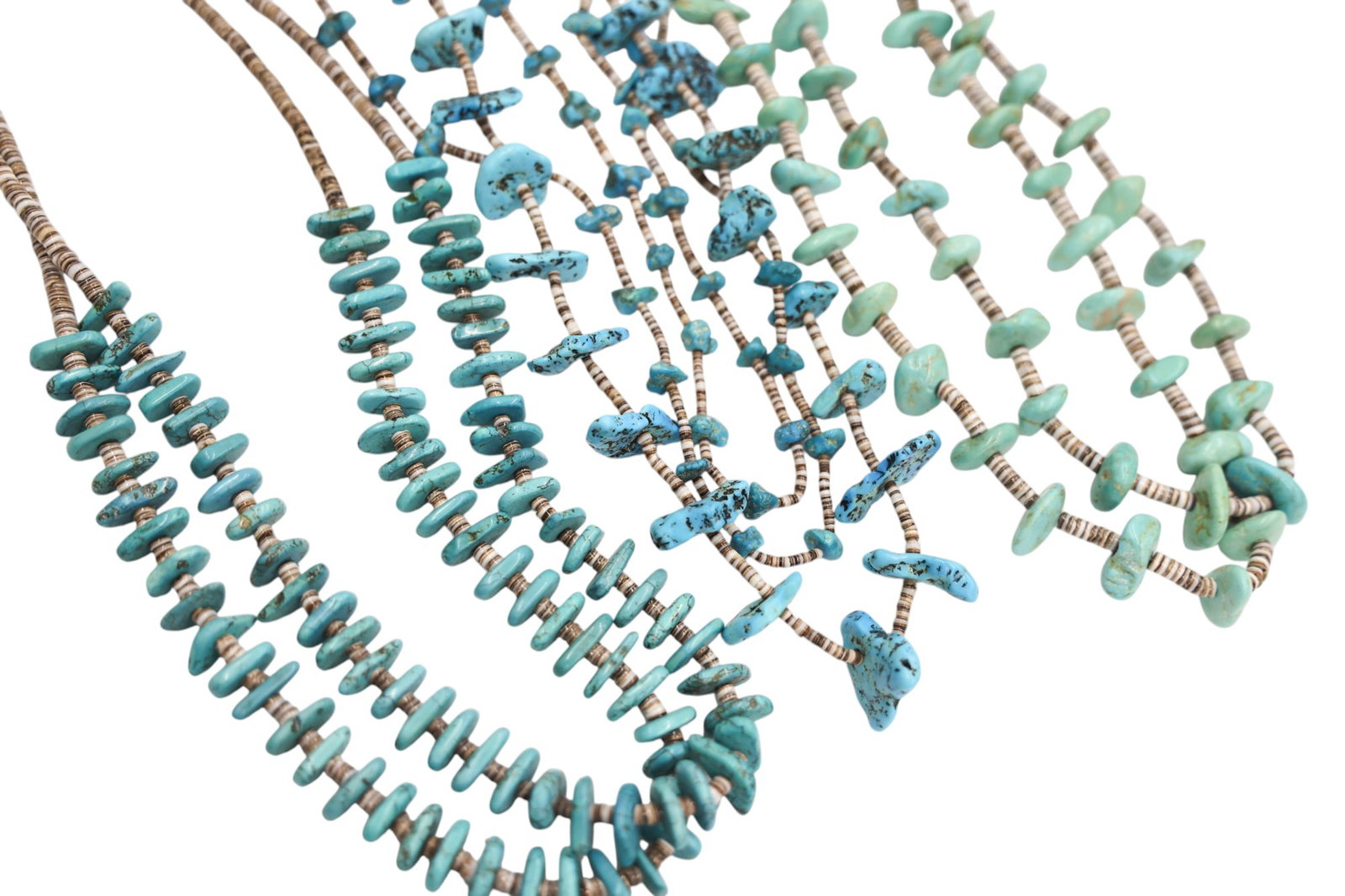 3pc Old Navajo Turquoise and Shell Heishi Bead Double Strand Necklaces - 2