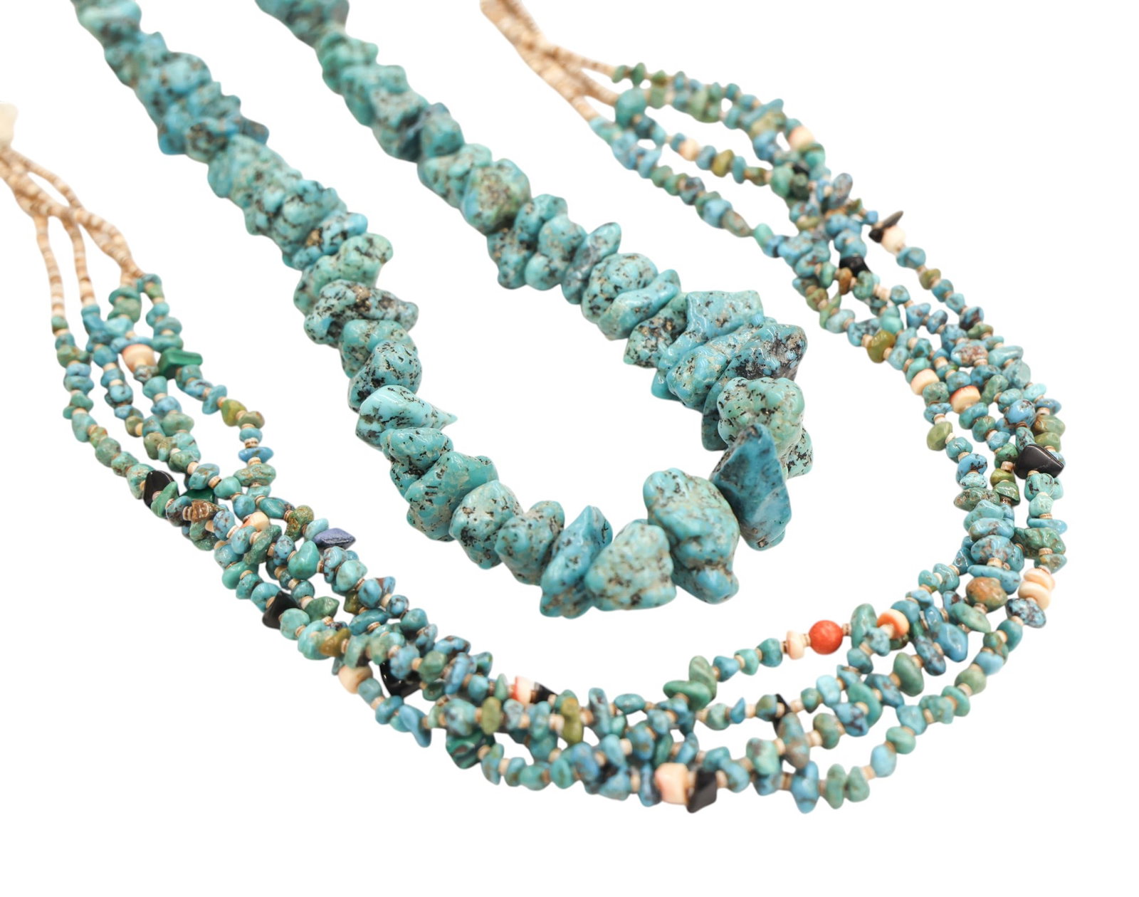 2pc Old Navajo Turquoise and Shell Heishi Bead Necklaces - 2