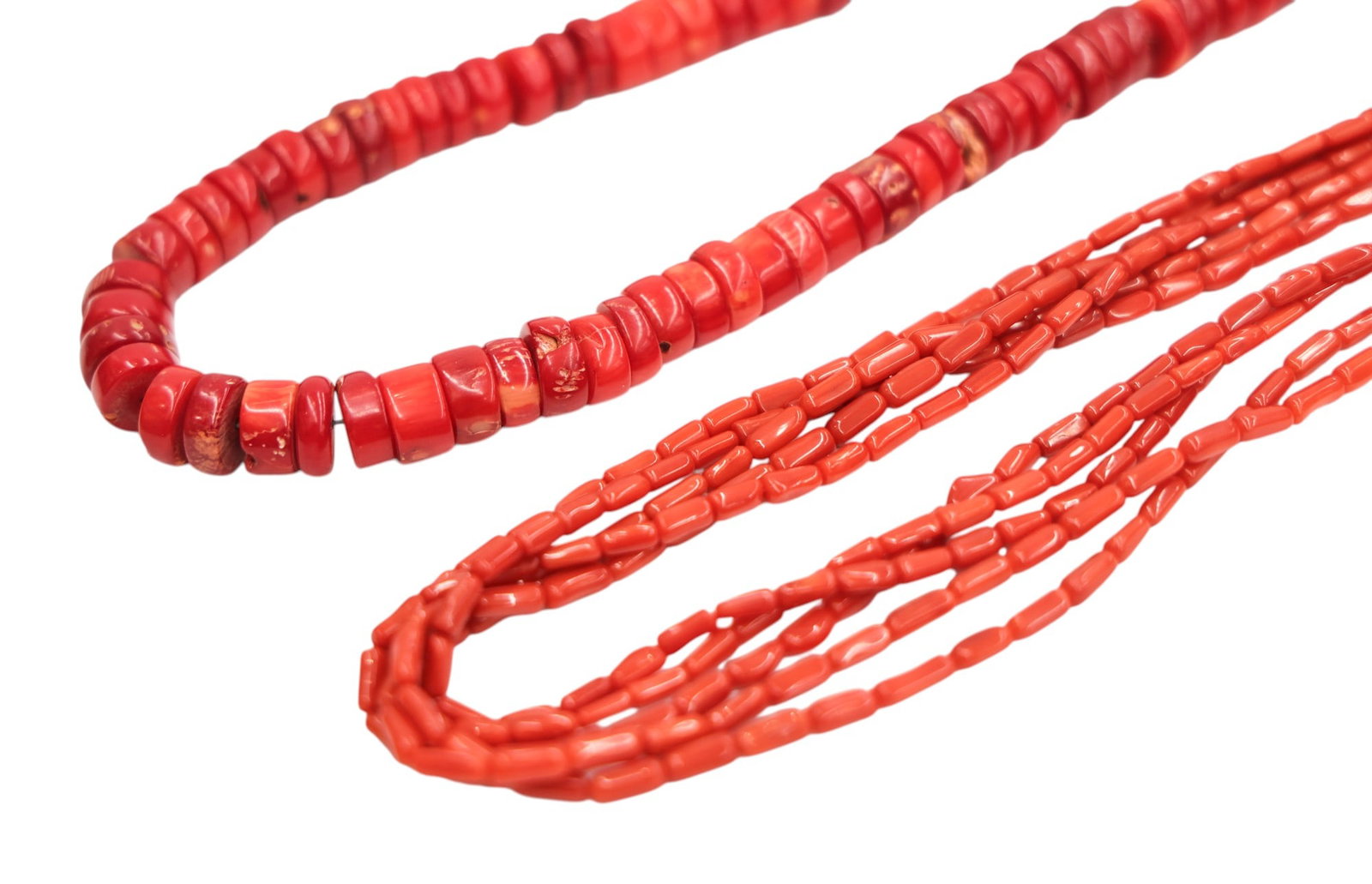 2pc Navajo Red Coral and Sterling Necklaces - 2