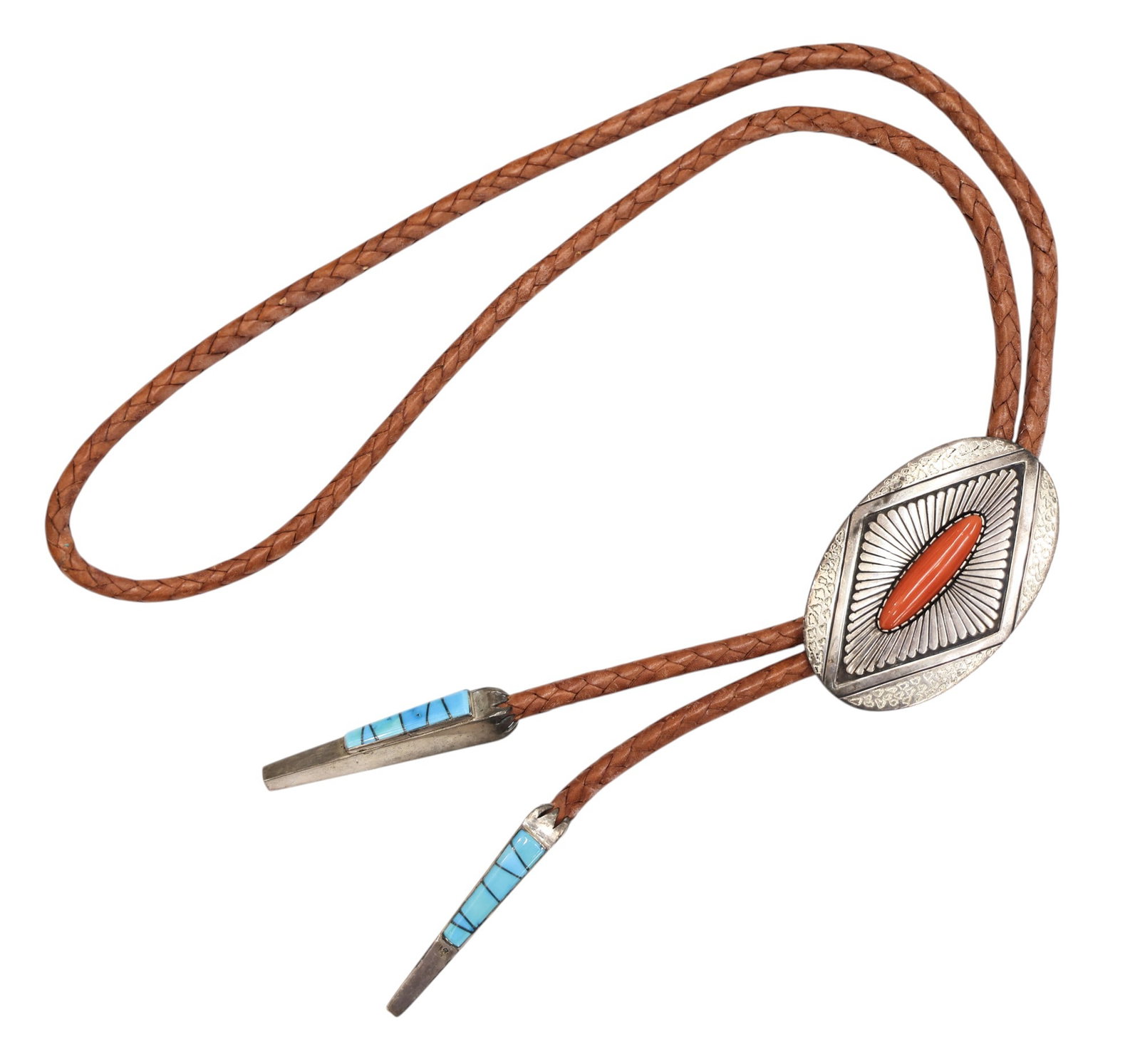 Larry Joe Navajo Sterling and Coral Bolo Tie (1 of 1)