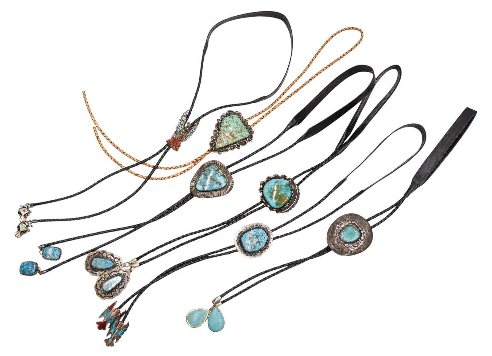6pc Old Navajo Silver and Turquoise Bolo Ties (1 of 2)