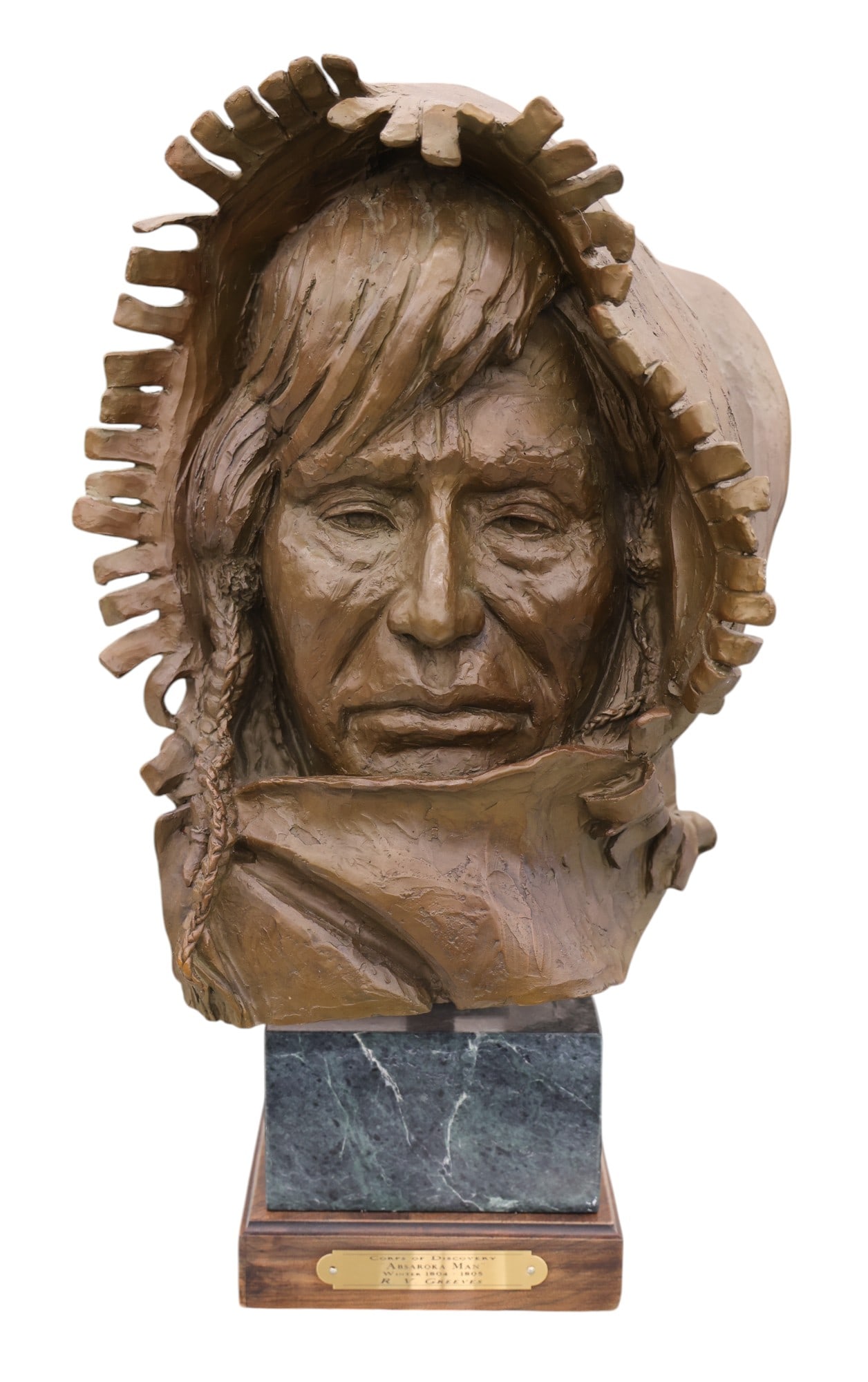 Richard Greeves "Absaroka Man" 2005 Bronze Sculpture: Richard Greeves (1935-2022 Missouri) "Absaroka Man" 2005 Bronze Sculpture 19"x11". Signed and numbered 1 of 30 edition on verso. Excellent condition. It weighs 41 pounds.