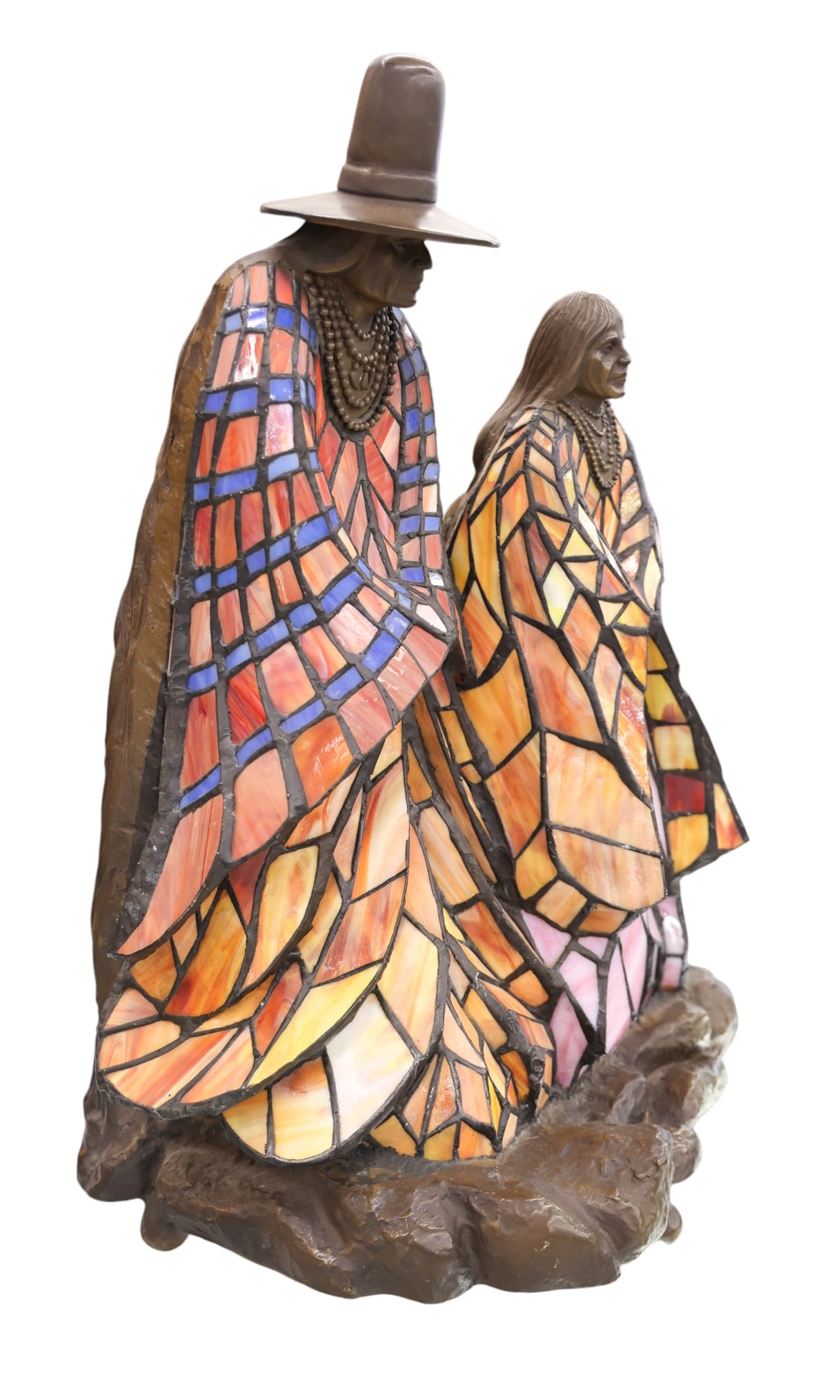 Rabbto Southwest Indian Couple Figural Leaded Glass Lamp - 2