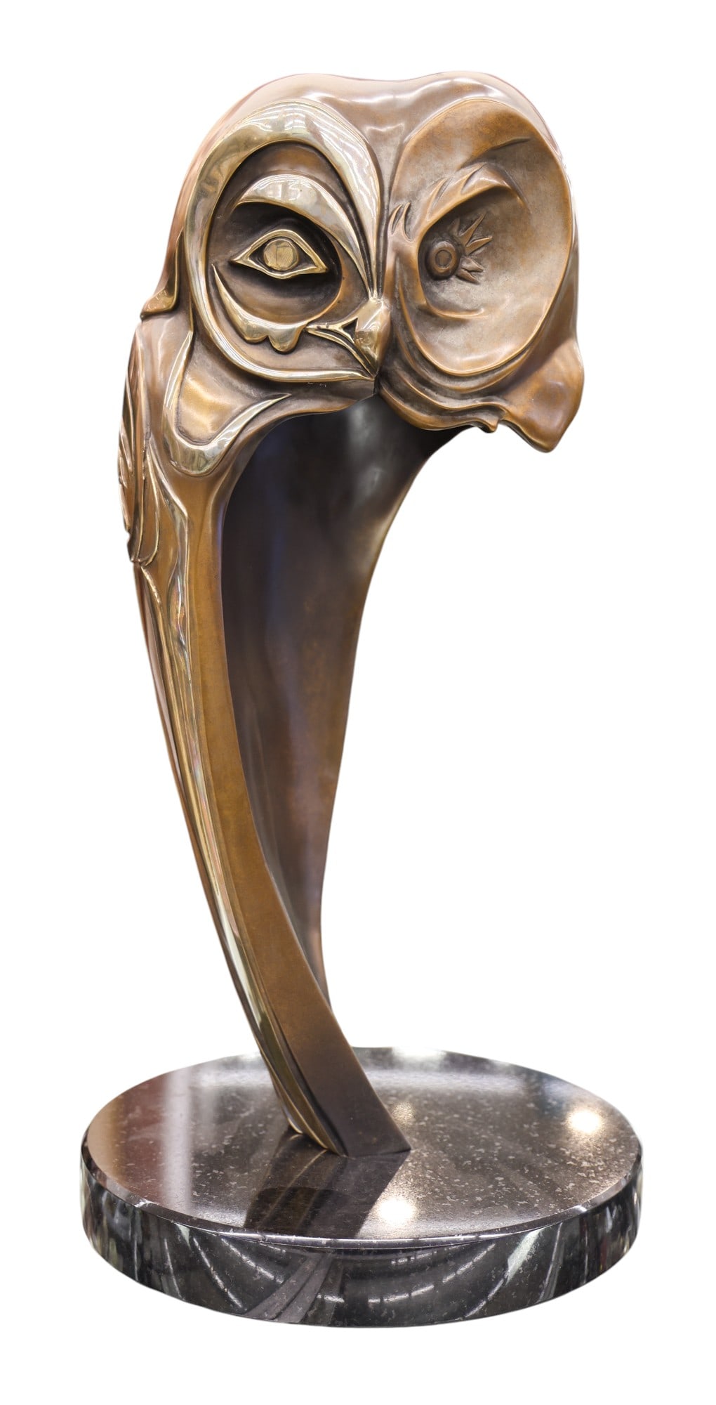 Arlene Mickelson "Owl Spirit" 1993 Bronze Sculpture: Arlene Mickelson (b.1938 Washington) "Owl Spirit" 1993 Bronze Sculpture 8"x9". Northwest Coast formline motifs. Signed and numbered 19 of 35 edition. Excellent condition. It weighs 27 pounds.