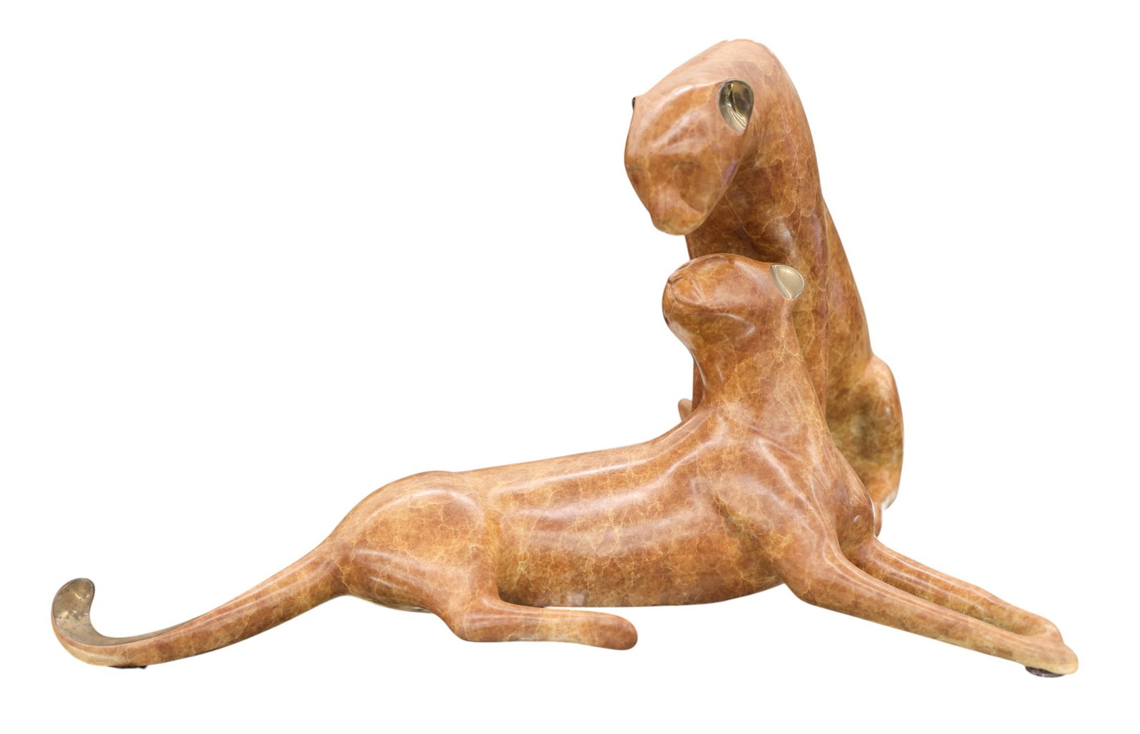 Loet Vanderveen "Cheetah Couple" (Large) Bronze Sculpture: Loet Vanderveen (1921-2015 California) "Cheetah Couple" (Large) Bronze Sculpture 12"x21". Signed and numbered 294 of 1,250 edition. Some minor surface wear. Overall excellent condition. It weighs 27