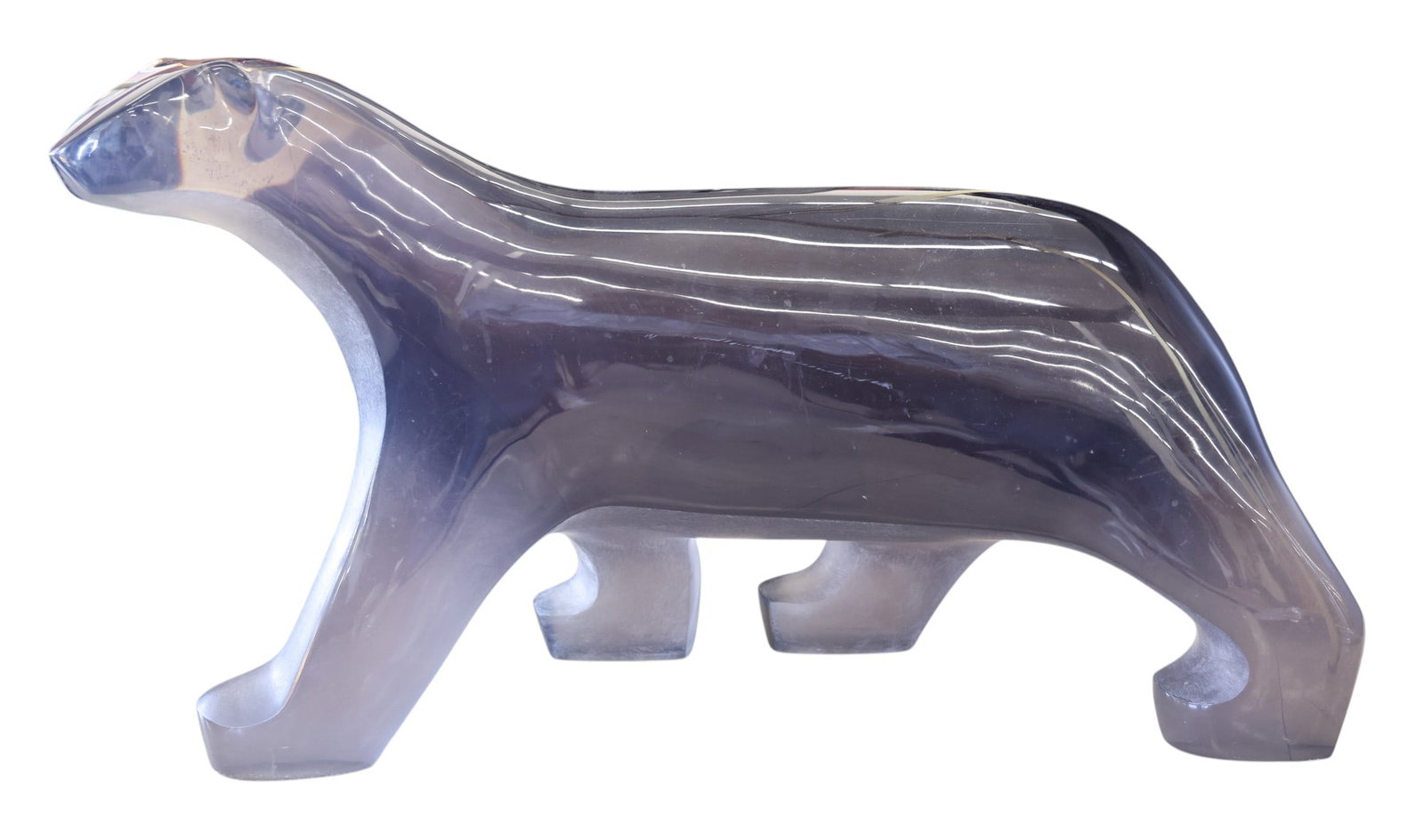 Louis Von Koelnau "Polar Bear" 1989 Large Lucite Sculpture: Louis Von Koelnau (1924-2015 American) "Polar Bear" 1989 Large Lucite Sculpture 16"x28". Signed and notated Artist Proof (separate from the edition of 48) on bottom. Some scattered minor surface