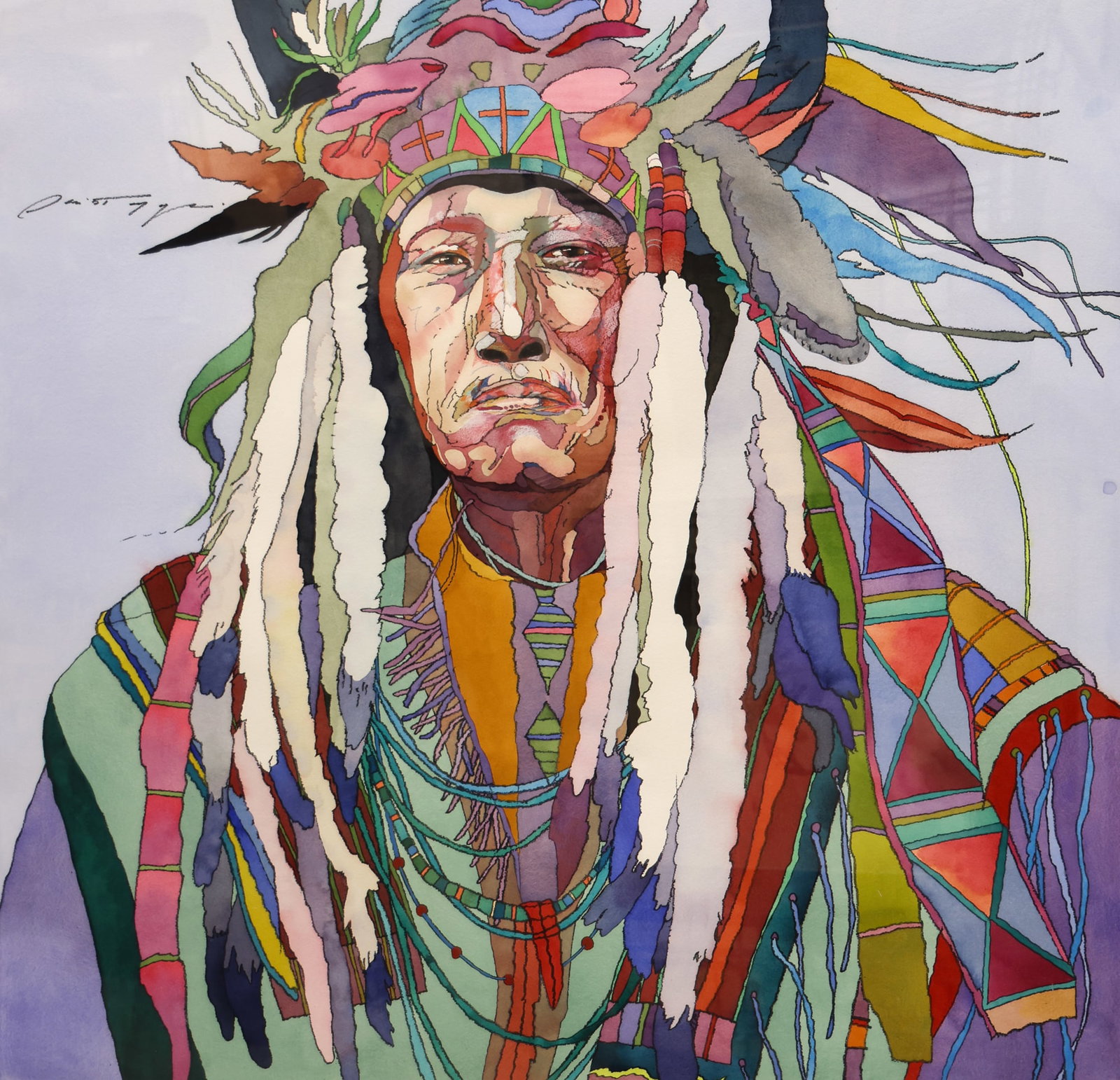 Sari Staggs "The Proud and the Brave" Large Watercolor on Paper: Sari Staggs (b.1941 California) "The Proud and the Brave" Large Watercolor on Paper 40"x40" Image. Signed upper left. Float mounted in gallery framing 50"x50". Excellent condition.
