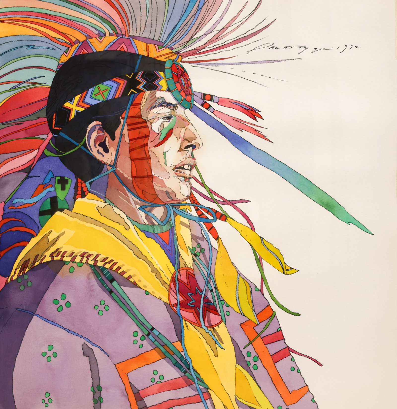 Sari Staggs "Lakota Dancer" 1992 Large Watercolor on Paper (1 of 2)