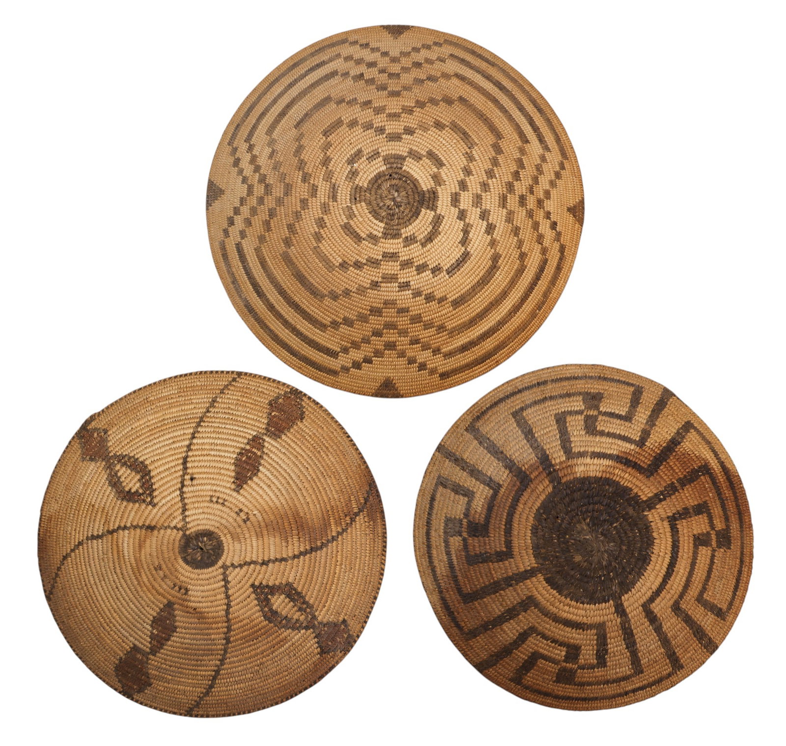 3pc Antique Pima Southwest Indian Basket Trays - 2