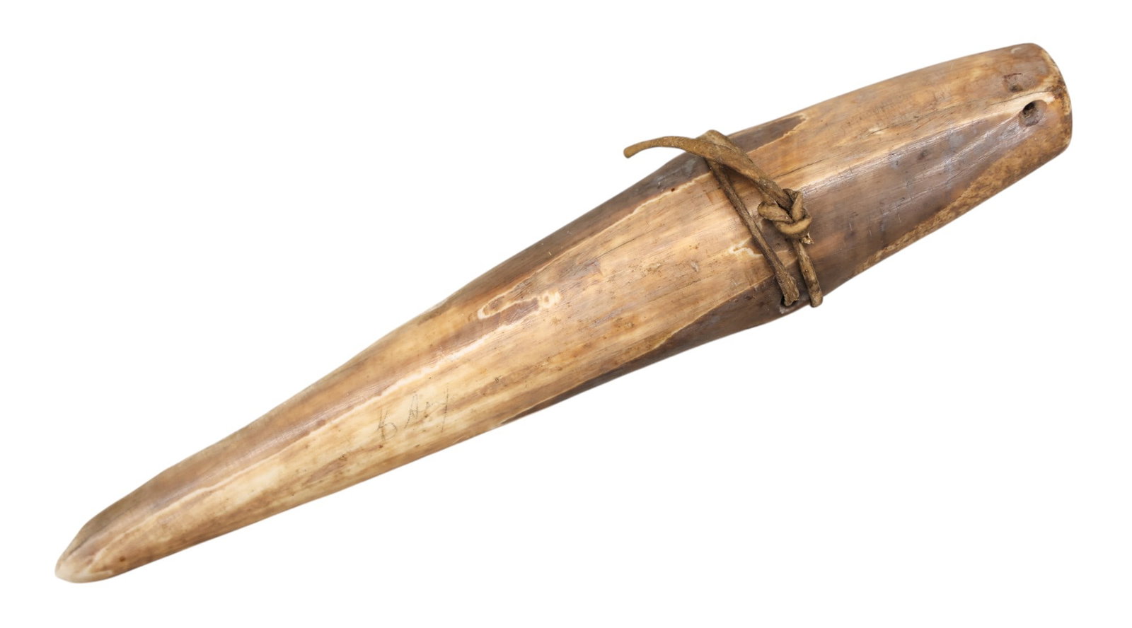 Antique Inuit Eskimo Fossilized Implement with Sinew: Antique Inuit Eskimo Fossilized Implement with Sinew 2"x10". As seen condition. 19th century.