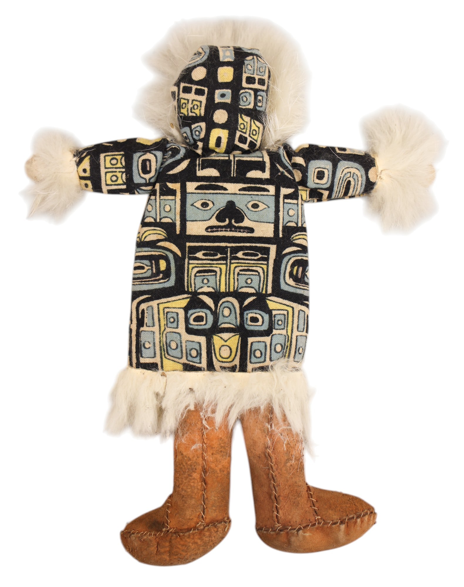 Old Northwest Coast Doll with Chilkat Pattern Robe - 2
