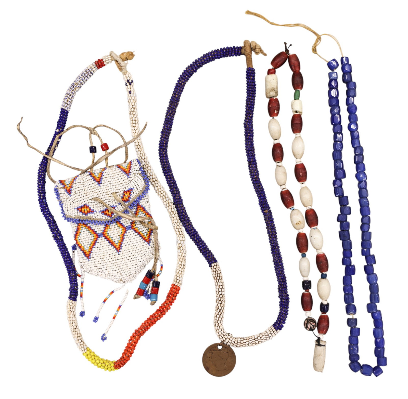 5pc Old Plains Indian Beaded Necklaces and Trade Beads (1 of 2)