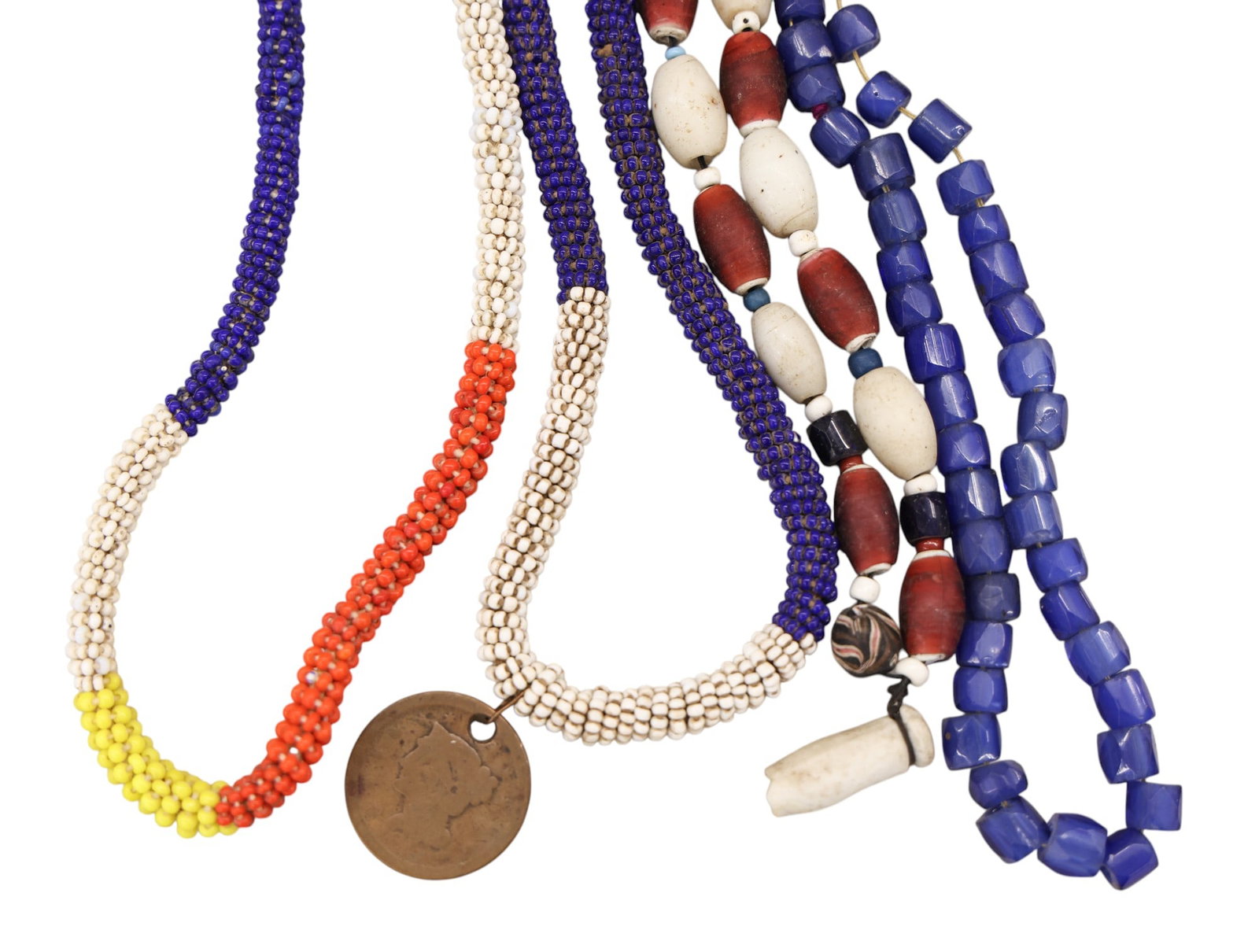 5pc Old Plains Indian Beaded Necklaces and Trade Beads - 2