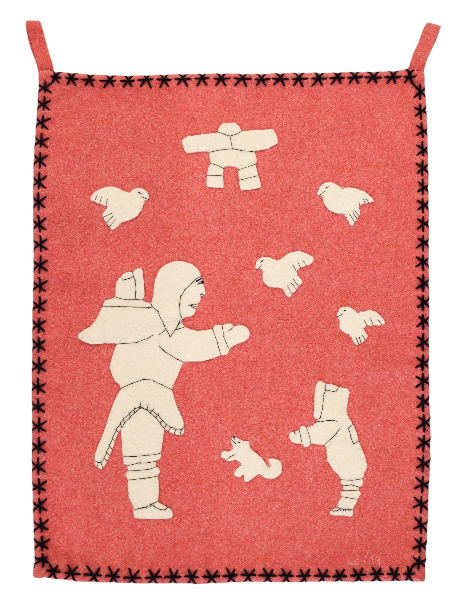 Modern Inuit Eskimo Life Hanging Wool Embroidery (1 of 2)