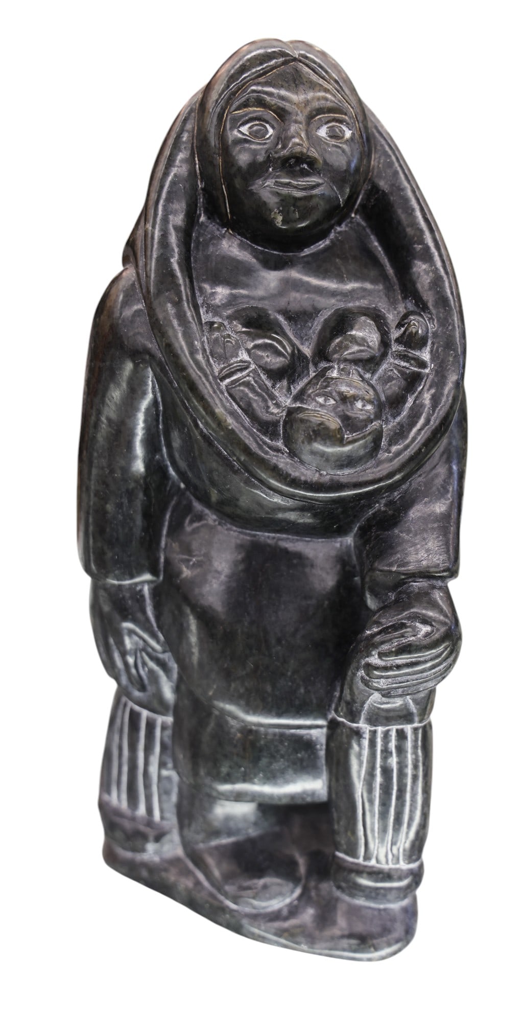 Jimmy Arnamissak "Mother and Child" 1992 Steatite Stone Sculpture: Jimmy Arnamissak (b.1946 Inuit) "Mother and Child" 1992 Steatite Stone Sculpture 11"x5". Signed on bottom with COA from Canada Eskimo Art. Excellent condition. It weighs 10 pounds.