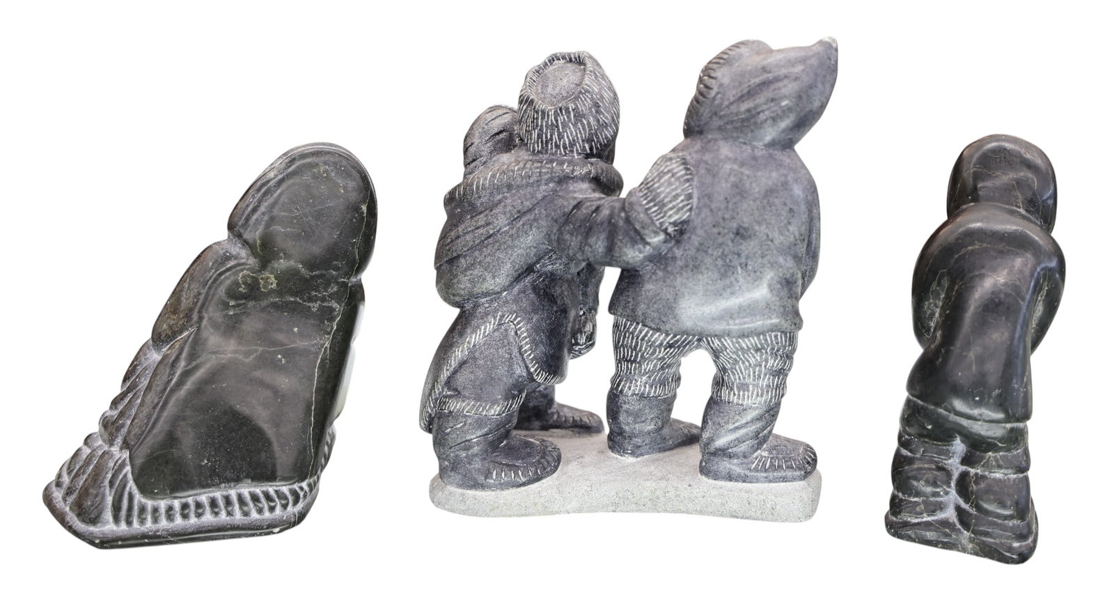 3pc Inuit Stone Sculptures by Tivi Ilisituk and Charlie Inukpuk - 2
