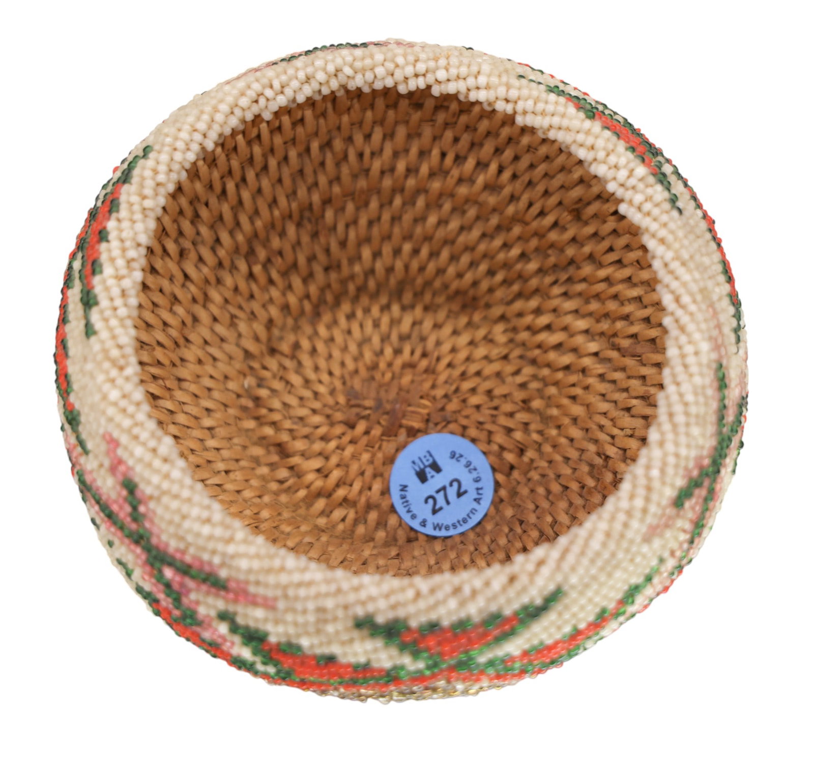 Paiute Indian Beaded Woven Basket - 3