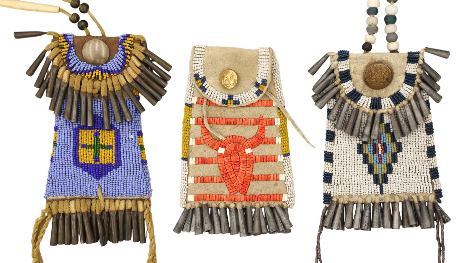 3pc Old Plains Indian Beaded and Quilled Strike-a-Lite Bags (1 of 2)