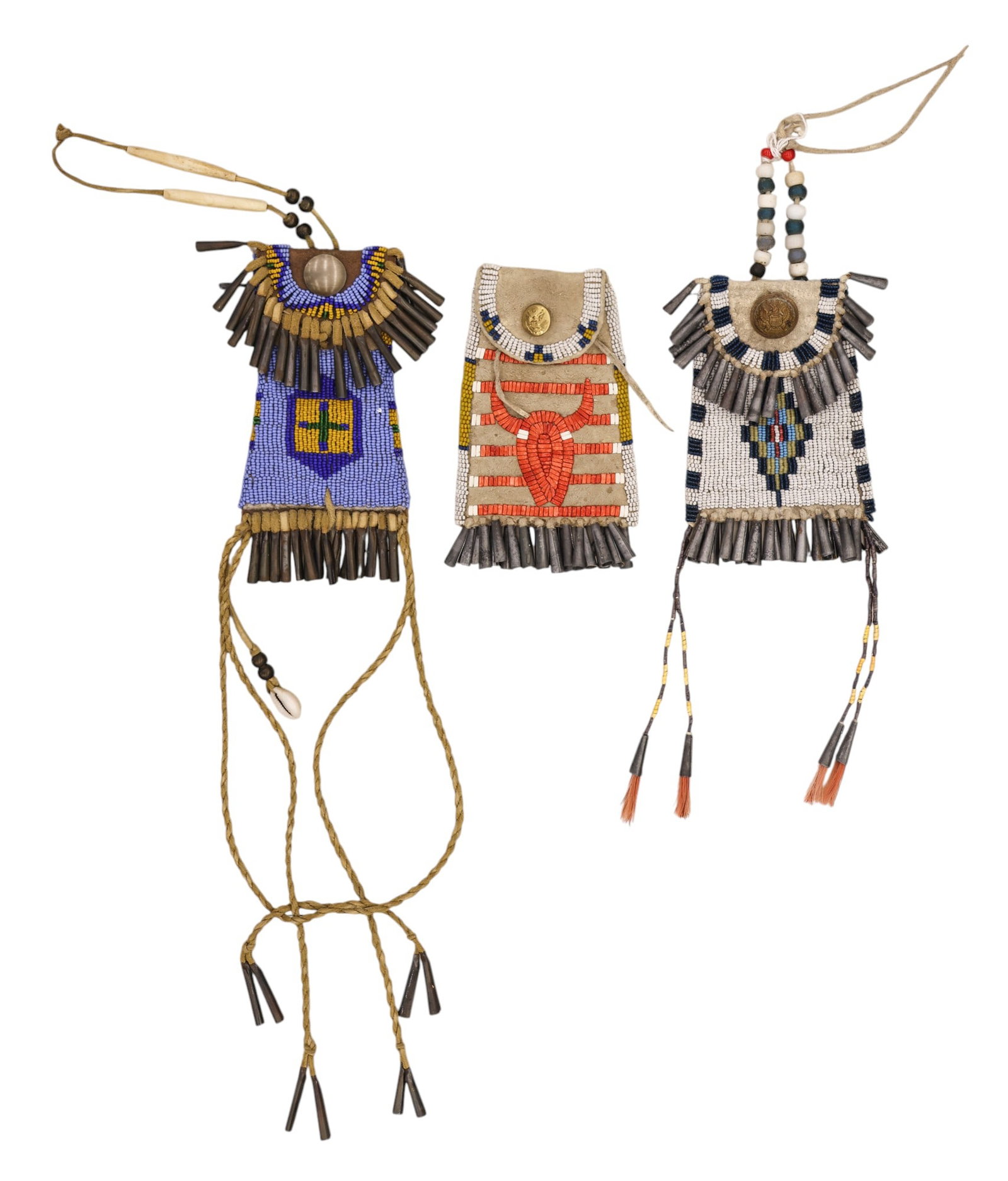 3pc Old Plains Indian Beaded and Quilled Strike-a-Lite Bags - 2
