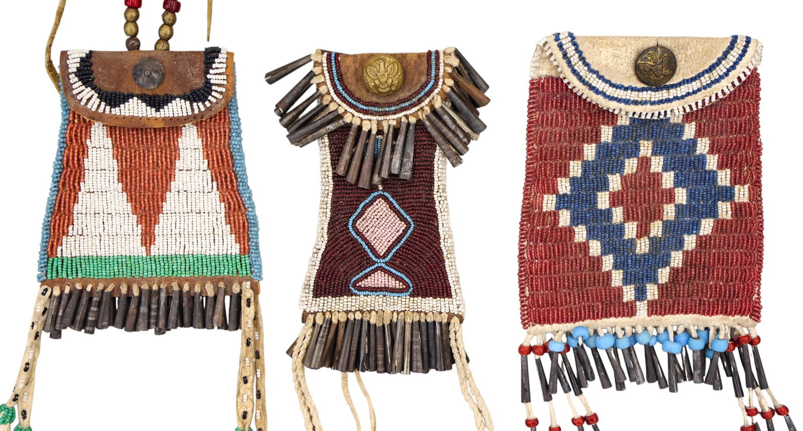 3pc Old Plains Indian Beaded Strike-a-Lite Bags (1 of 2)