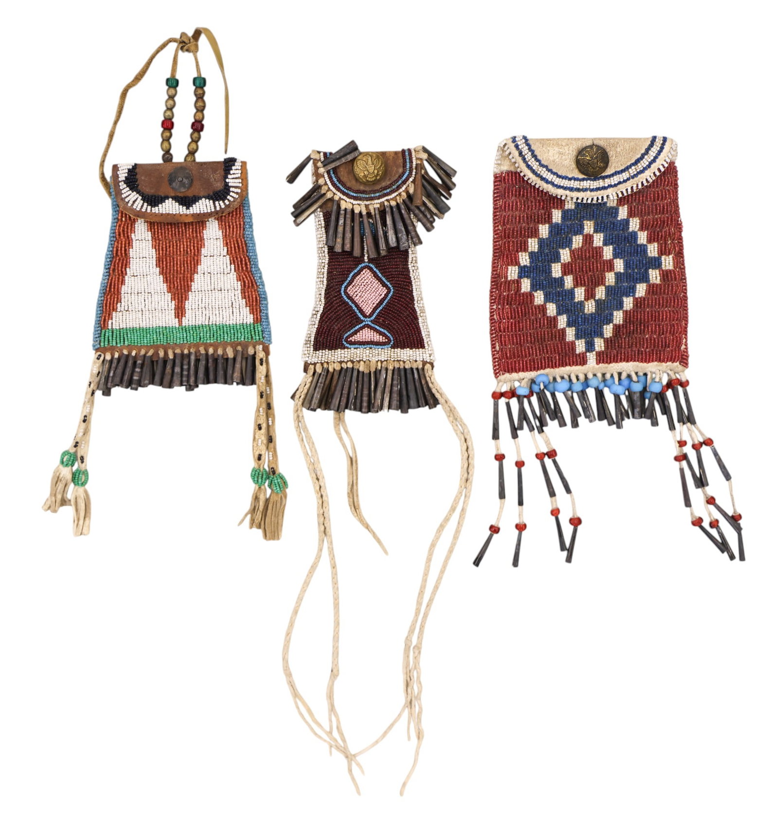 3pc Old Plains Indian Beaded Strike-a-Lite Bags - 2