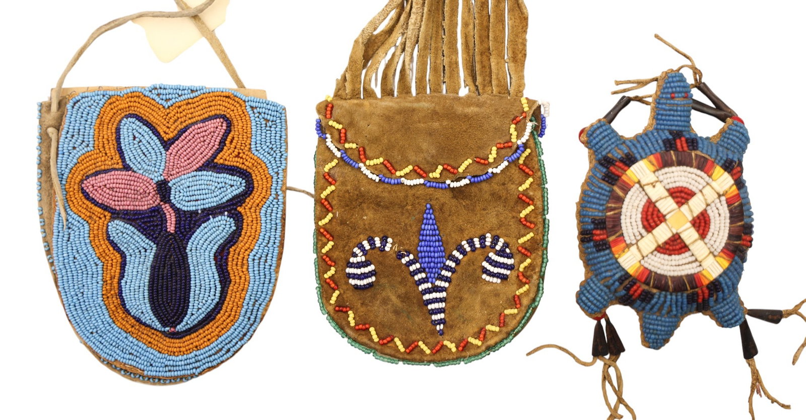 3pc Old Plains Indian Beaded Bags and Fetish - 2