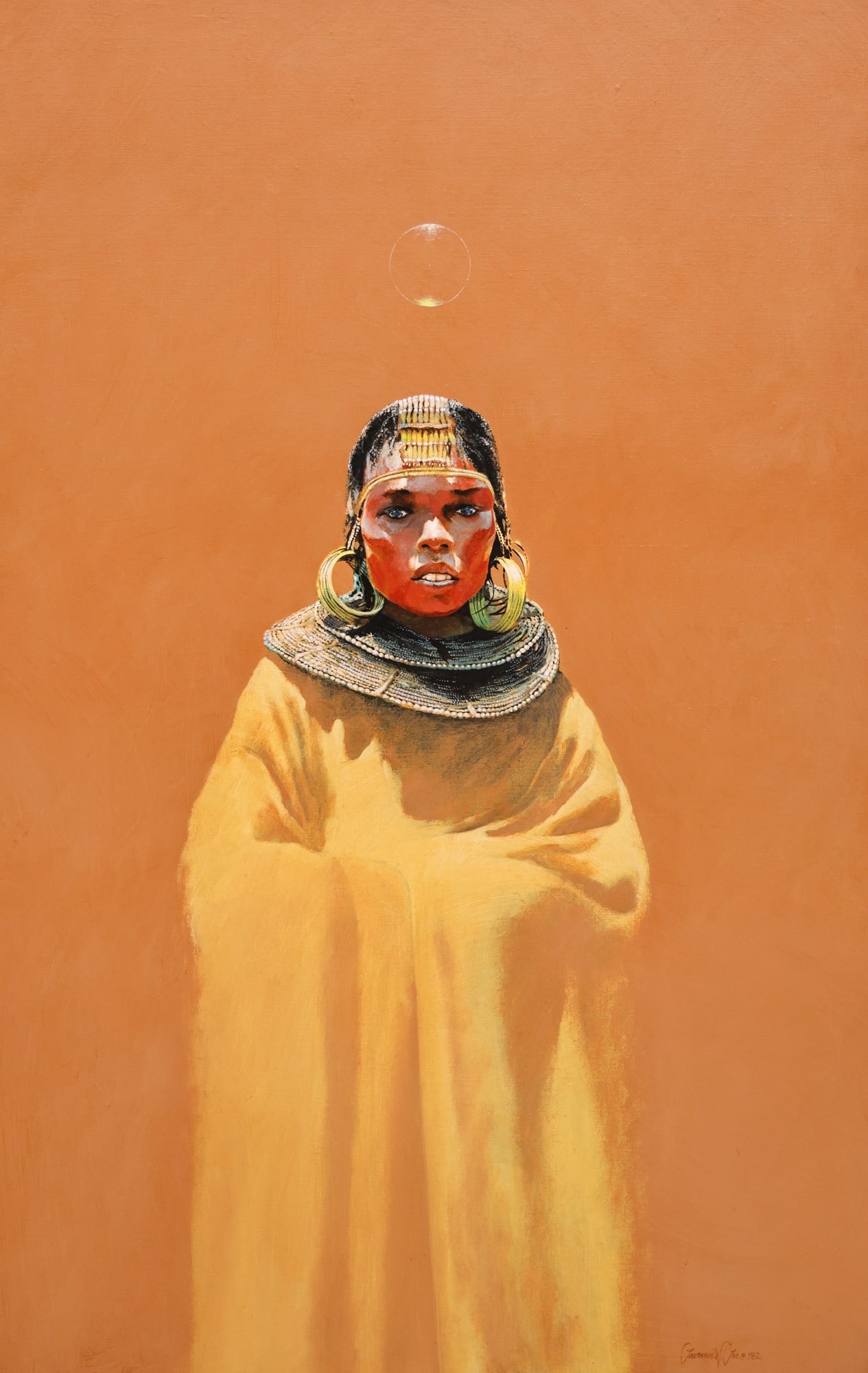 Lawrence Lee "Spirit Sister I" 1982 Large Oil on Canvas: Lawrence Lee (b.1947 Arizona) "Spirit Sister I" 1982 Large Oil on Canvas 60"x40" Image. Signed l.r. and titled on verso. Unframed. Excellent condition.