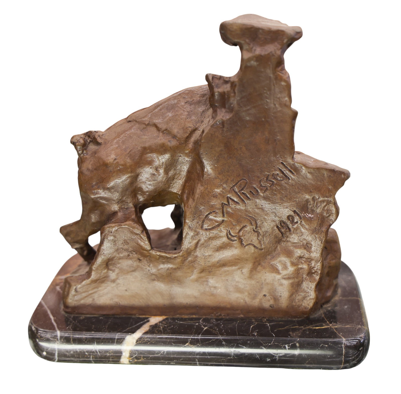 After Charles Russell "Buffalo Rubbing Rock" Bronze Sculpture - 2