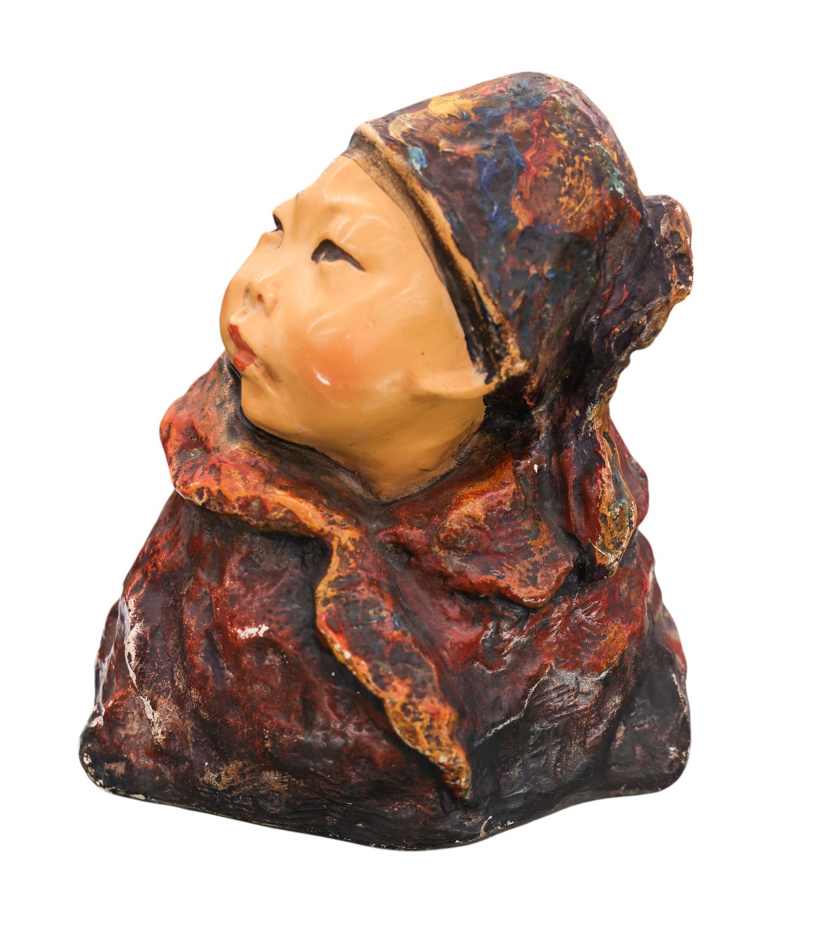 Vintage Estell Williams Chalkware Bust of Chinese Child: Vintage Estell Williams Chalkware Bust of Chinese Child 8"x7". Some edge wear to paint. Overall good condition.