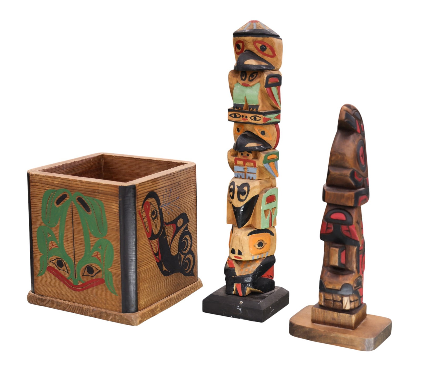 3pc Old Northwest Coast Cedar Totem Models and Box (1 of 1)