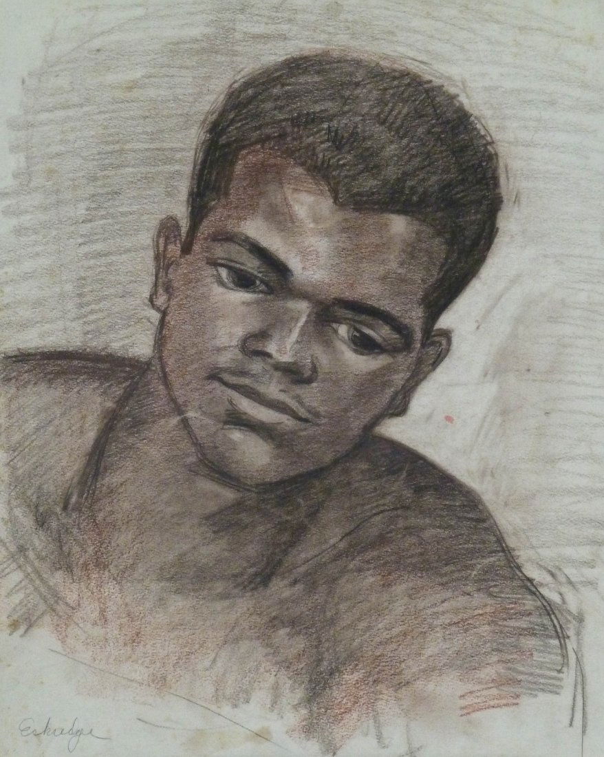Robert Lee Eskridge (1891-1975 HI/CA) ''Umi'' Hawaiian: Robert Lee Eskridge (1891-1975 HI/CA) ''Umi'' Hawaiian Boy Portrait 1936 Mixed Media/Paper 16''x13''.