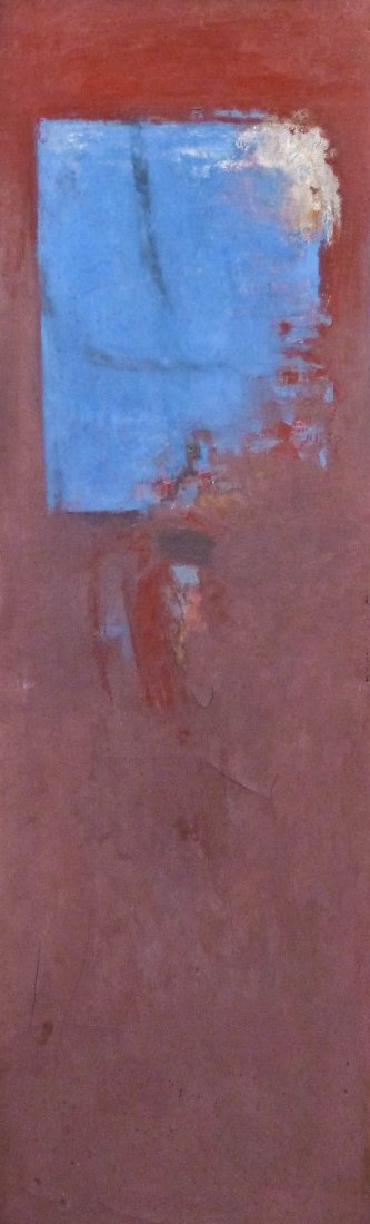 William Ivey (1919-1992 WA) Untitled Red & Blue: William Ivey (1919-1992 WA) Untitled Red & Blue Vertical Abstract Oil/Canvas 67''x20.5''. Spot of craquelure in red area. Water damage at bottom of work. Unsigned, from the Estate of William Ivey.