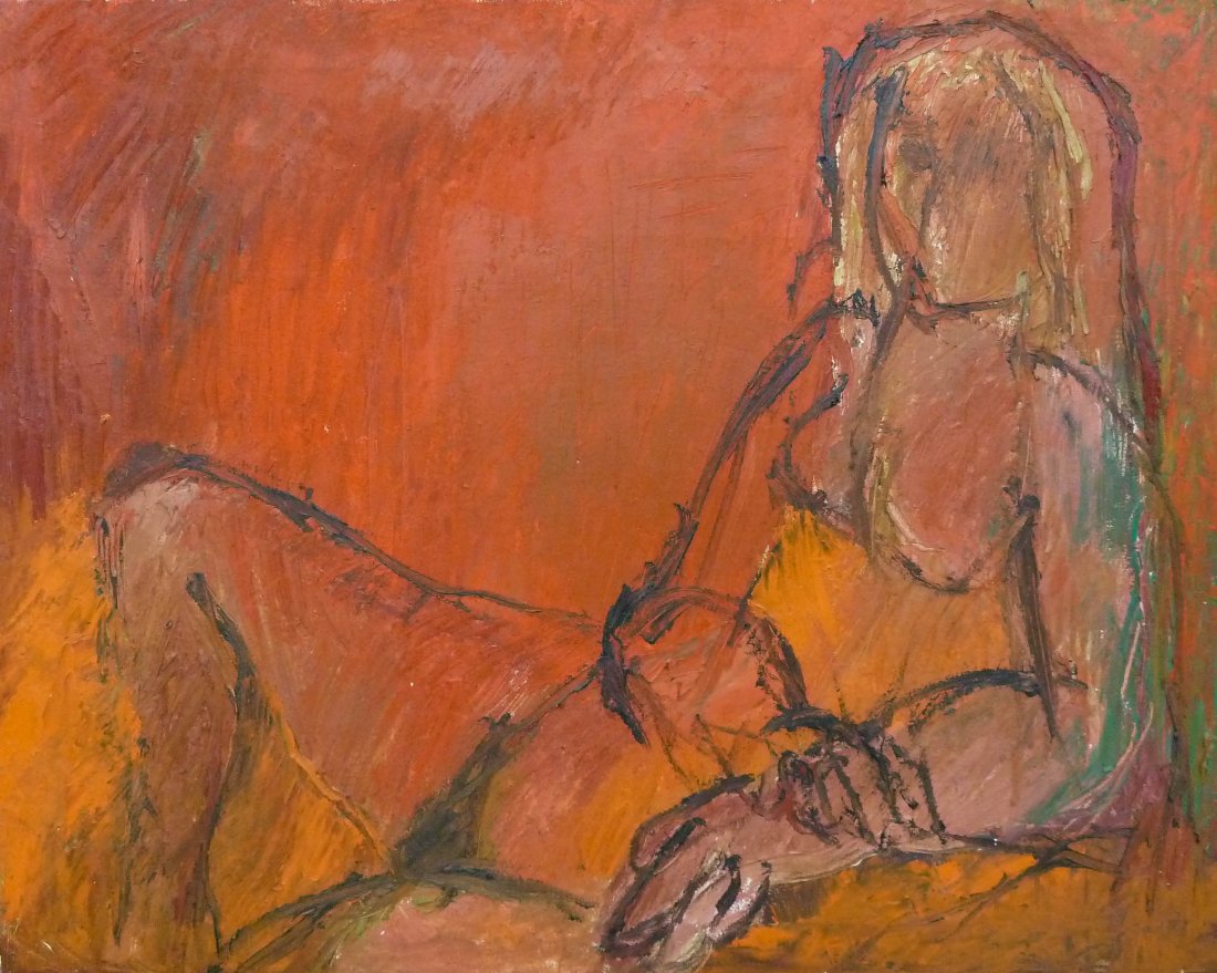 Robert H. Colescott (1925-2009 AZ) Untitled Orange &: Robert H. Colescott (1925-2009 AZ) Untitled Orange & Red Reclining Woman Abstract Oil/Canvas 24''x30''. Signed on verso. From the Estate of William Ivey.