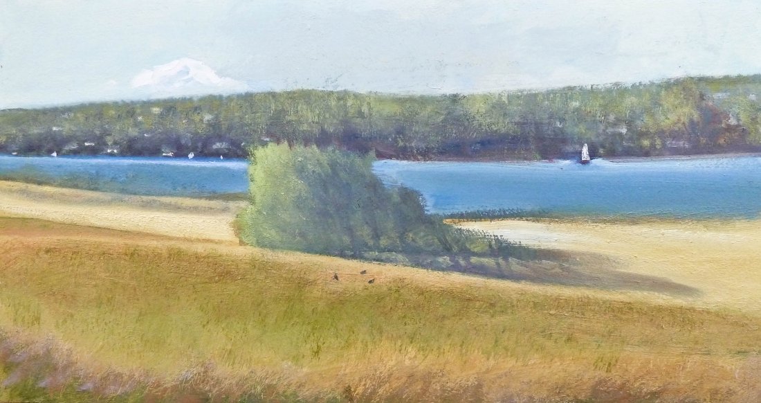 Paul Havas (1941-2012 WA) Untitled Lake Scene Oil/Board: Paul Havas (1941-2012 WA) Untitled Lake Scene Oil/Board 10.5''x20''. Unsigned. Estate of William Ivey.