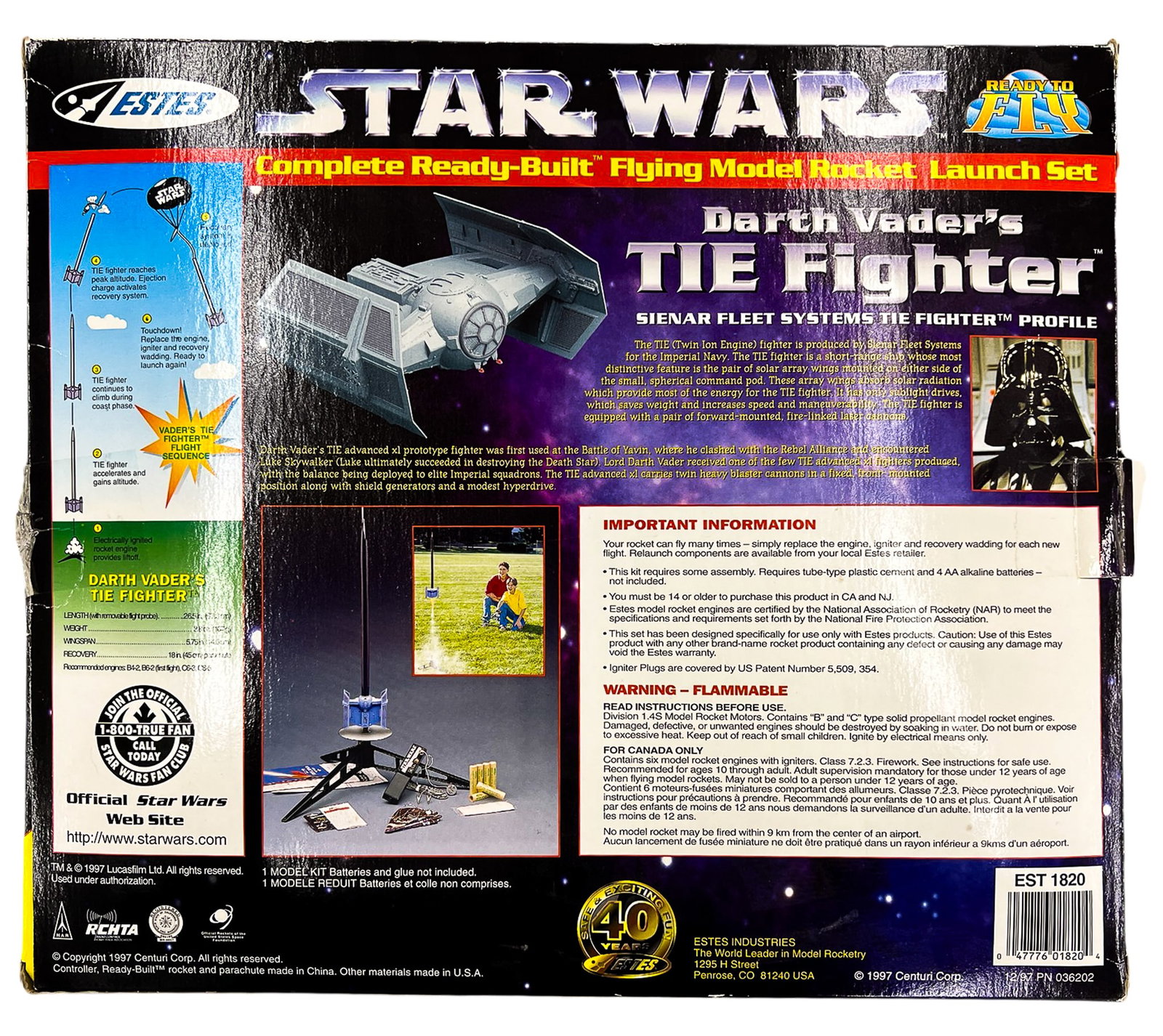 Star Wars Estes Darth Vader's Tie Fighter Flying Model Rocket w/ Box - 2