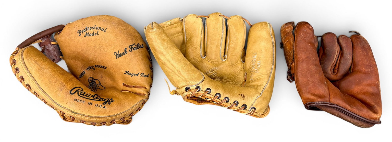 3pc Vintage Baseball Gloves - 2