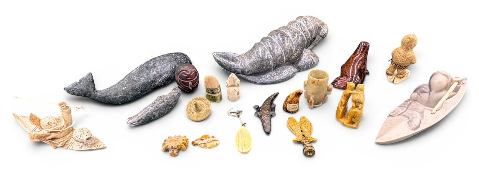 19pc Carved Stone Animals, Inuit Figures, etc. - 2