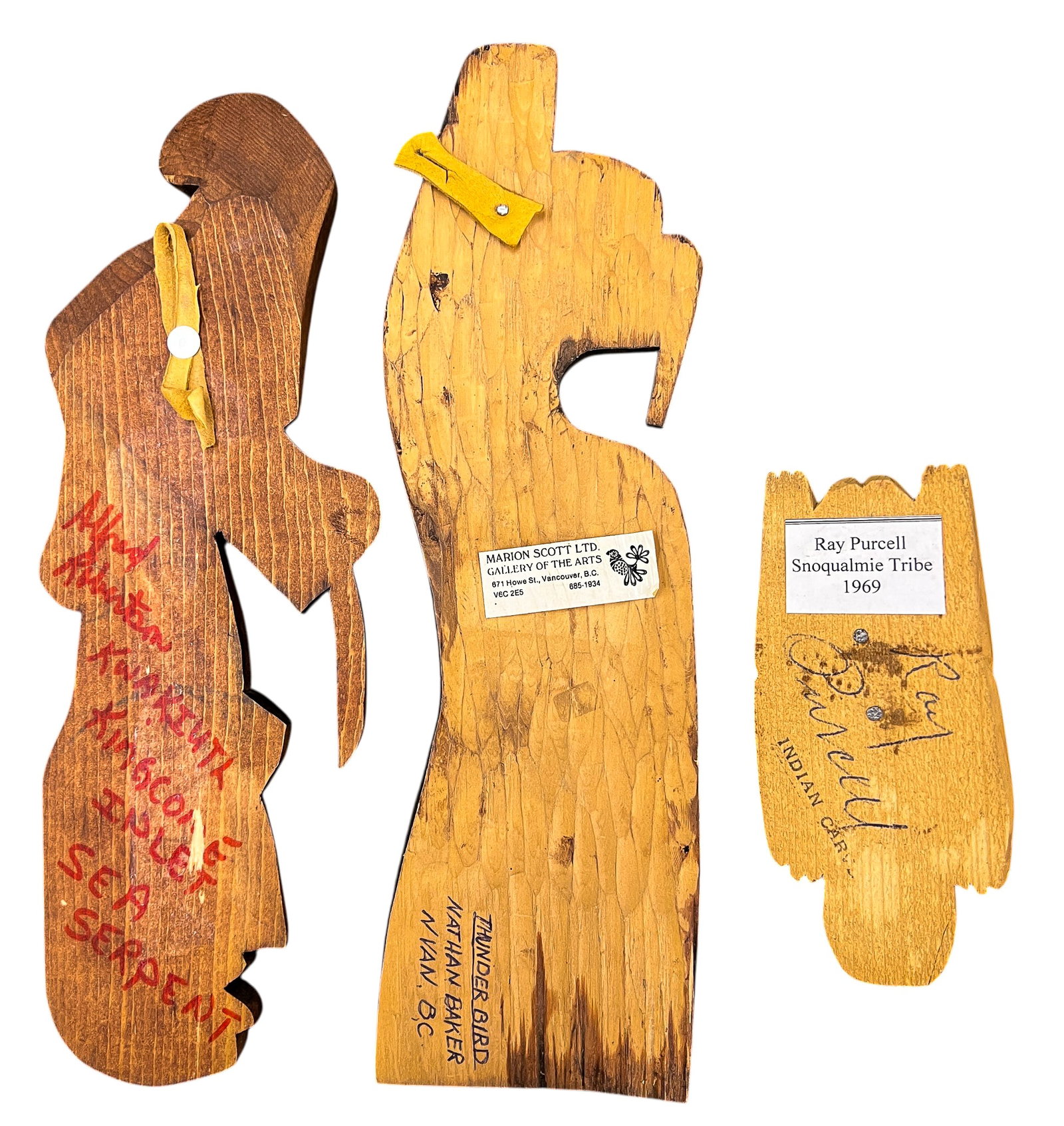 3pc Sea Serpent, Thunderbird & 1969 Animal Effigy Carved Cedar - 2